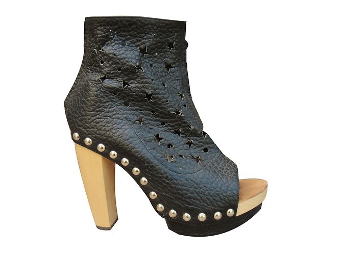 Free Lance open toe leather ankle boots black