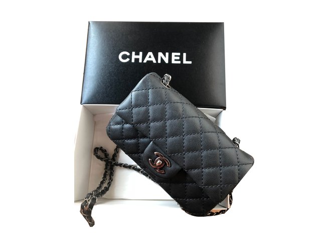 Chanel Mini timeless Grey Leather  ref.68872