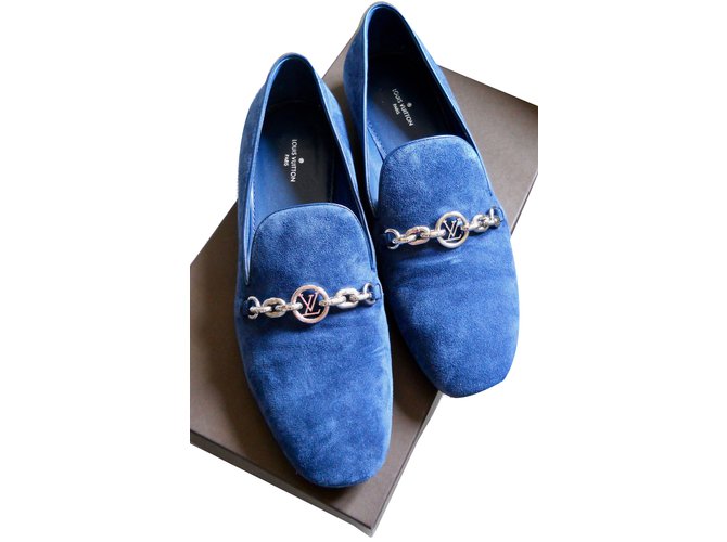 Louis Vuitton Mocassins Daim Bleu Bleu Marine  ref.68892