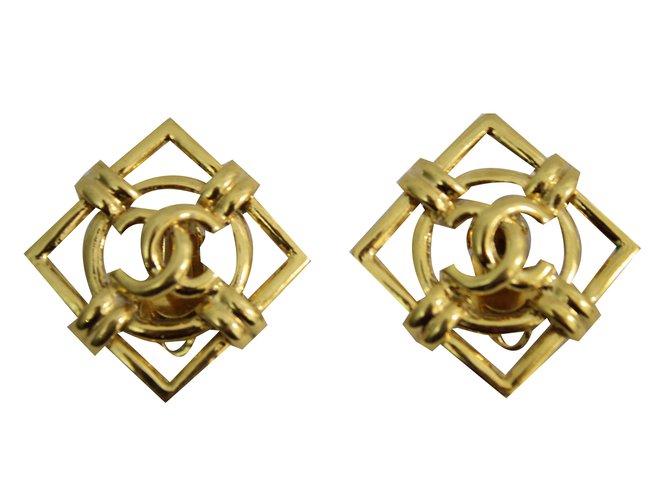 Chanel Vintage Earrings Golden Metal  ref.68946