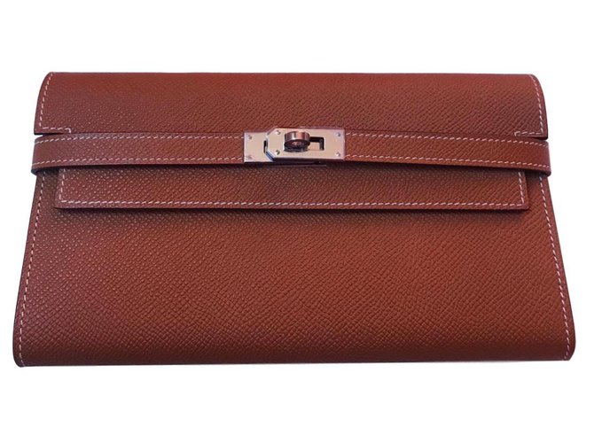 Hermès Portefeuille Kelly Cuir Caramel  ref.68957