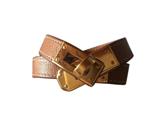 Hermès Bracelet Kelly lined tour Caramel Leather Gold-plated  ref.68960