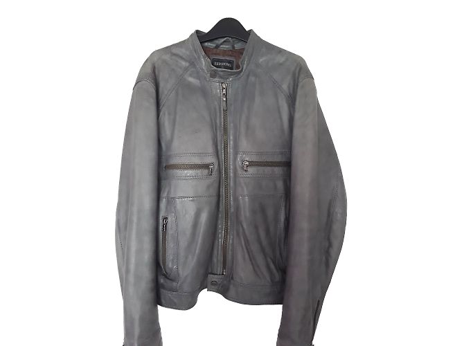 Redskins Men Leather Jacket Grey XL