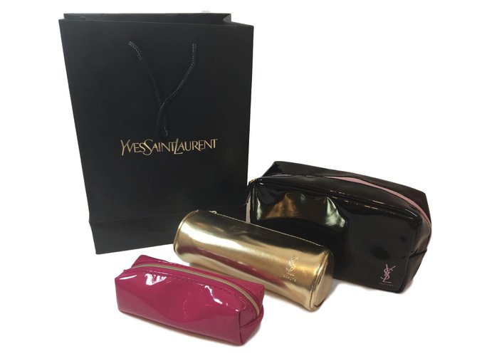 Yves Saint Laurent Set of 3 pouchs Black Pink Golden  ref.69081