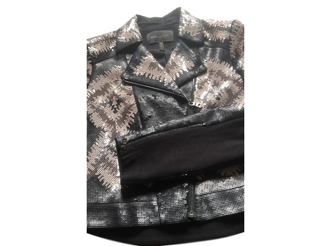 Bcbg Max Azria Perfecto cotton jacket with sequins black silvery beige