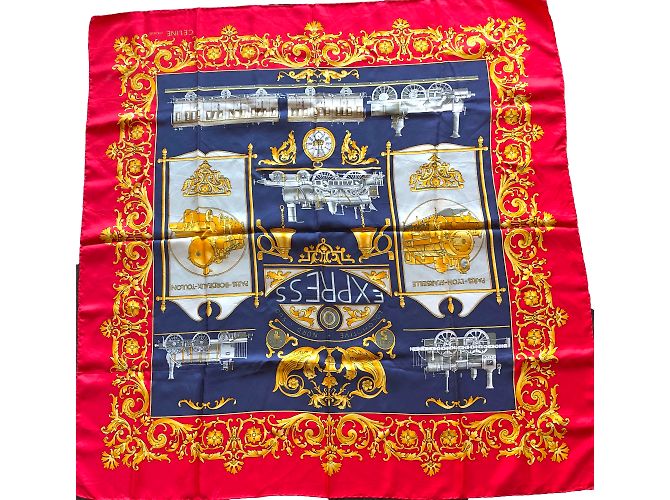Sciarpa Céline in seta rossa oro blu navy Rosso D'oro