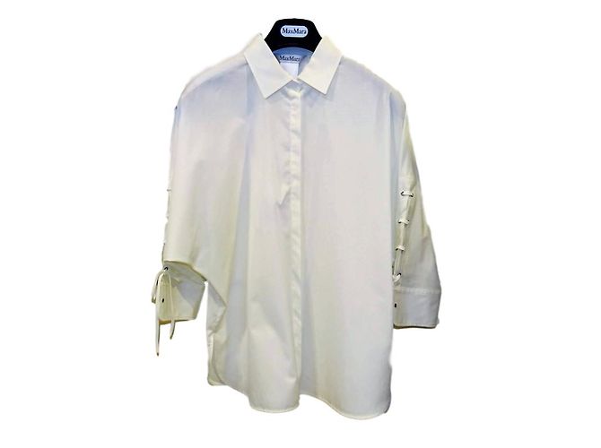 Camicia Max Mara Flanger in popeline di cotone beige