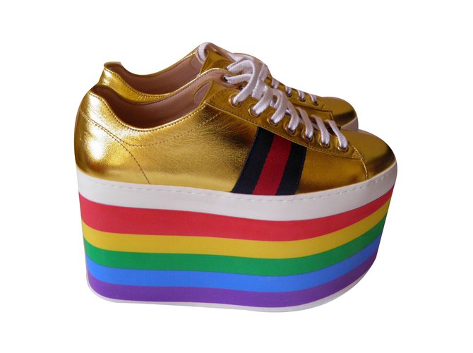 Gucci rainbow platform sneakers Cuir Doré  ref.69192