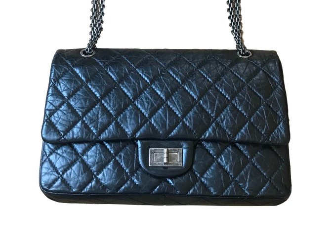 Chanel Grand sac 2.55 double flap Cuir Noir  ref.69204
