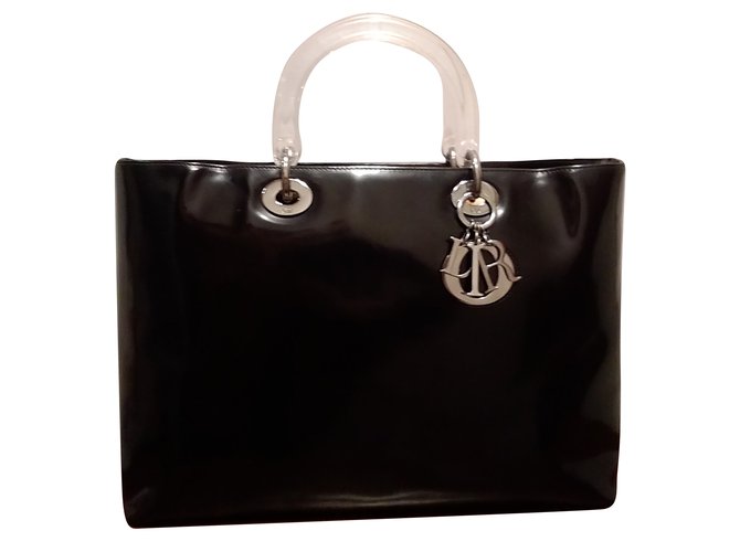 Christian Dior Lady Dior tote Black Patent leather  ref.69223