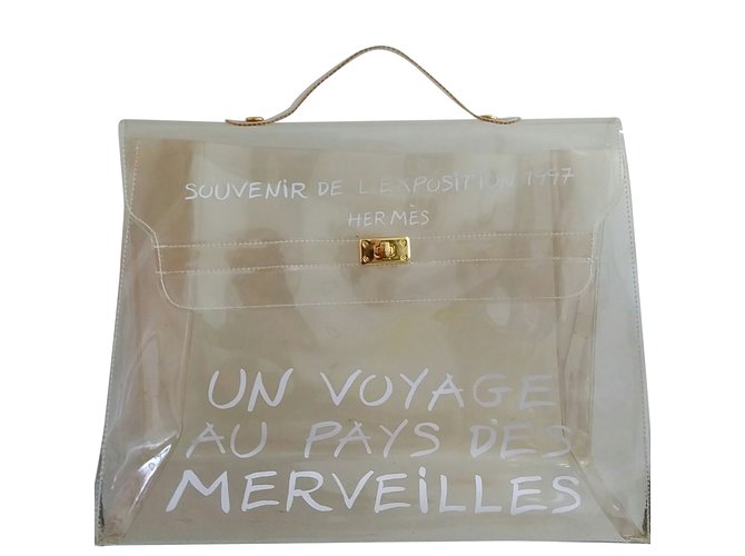Hermès Kelly 40 saco de vinil importado Branco Plástico  ref.69225