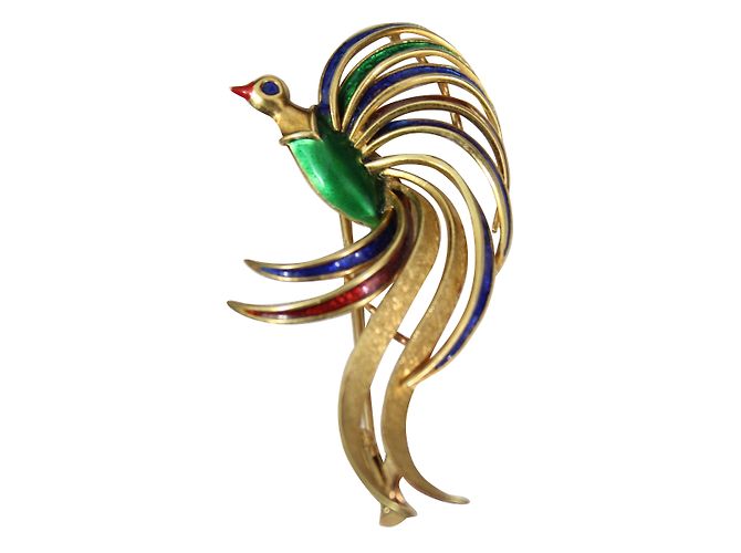 Autre Marque Goldene Vogelbrosche mit bunter Emaille Mehrfarben