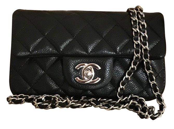 Timeless Chanel Extra mini bolso de solapa clásico en cuero caviar negro con plata hw  ref.69264