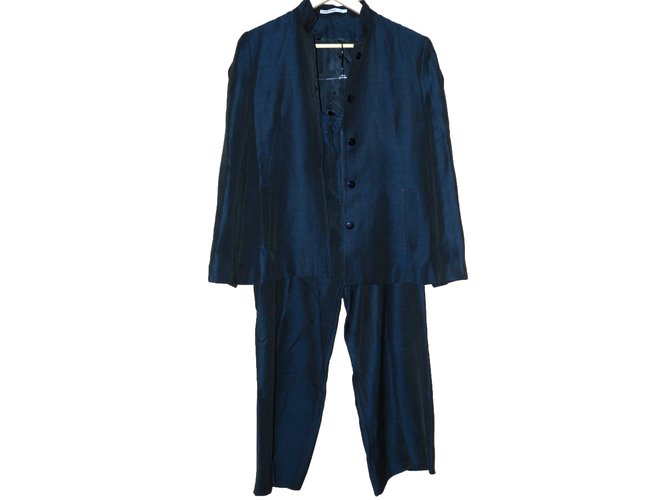 Hussein Chalayan traje de pantalon Azul marino Viscosa Lino  ref.69288