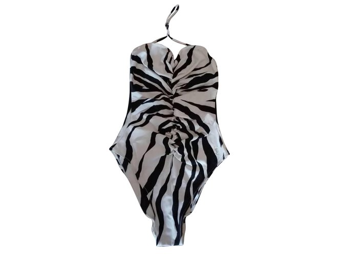 Yves Saint Laurent Costumi da bagno Nero Bianco Elastan Poliammide Nylon  ref.69320