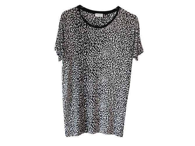 Saint Laurent Camiseta estampada leopardo Negro Viscosa  ref.69379
