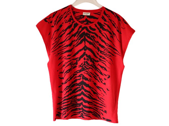 Saint Laurent tiger t shirt Red Cotton  ref.69380