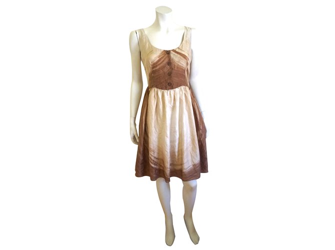 Prada Dresses Brown Beige Silk  ref.69463