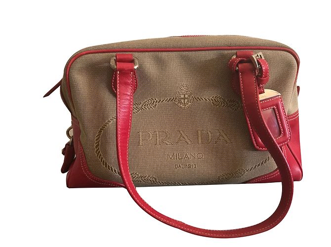 Bolsa Prada cinza de couro e tecido