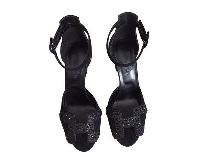 Hermès Sandals Black Leather  ref.69649