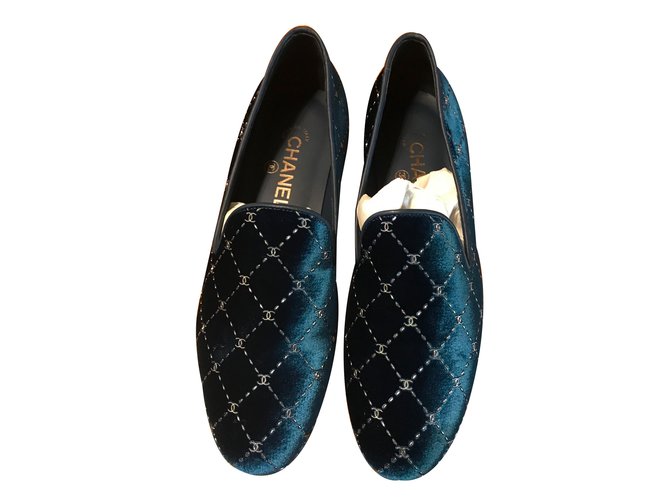Chanel loafers Blue Velvet  ref.69651