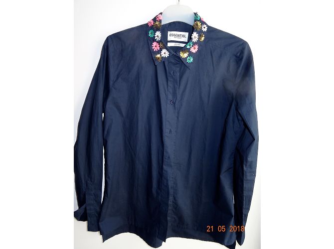 Camicetta Essentiel Antwerp con Colletto Ricamato Blu Navy Cotone