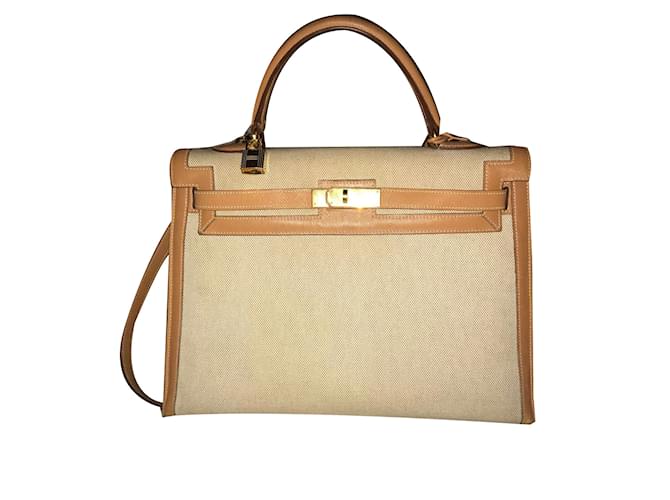 Hermès Kelly 35 Areia Conhaque Couro Pano  ref.69706