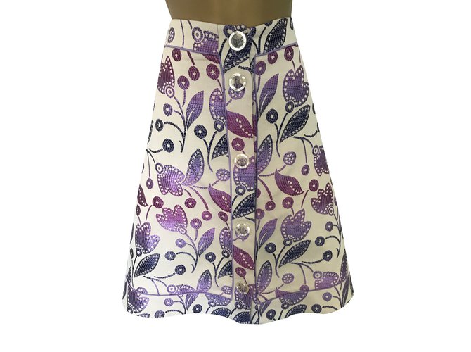 Salvatore Ferragamo Skirt Cream Purple Cotton Elastane Nylon Acetate  ref.69729