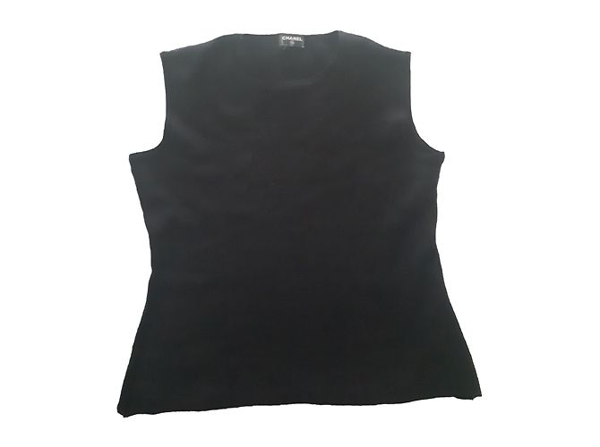 Canotta Chanel nera in lana e mohair senza maniche Nero