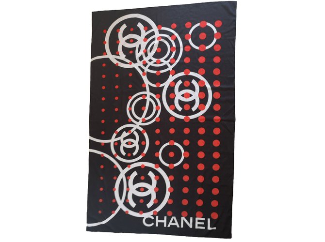 Chanel pareo Negro Blanco Roja Algodón  ref.69864