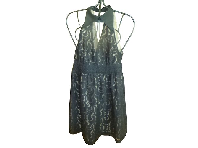 Vestido de renda e algodão preto Anna Sui