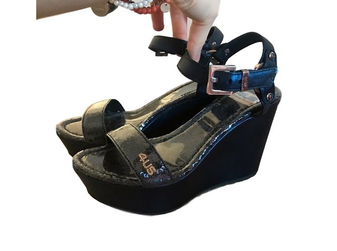 Sandali con zeppa Cesare Paciotti in pelle blu navy