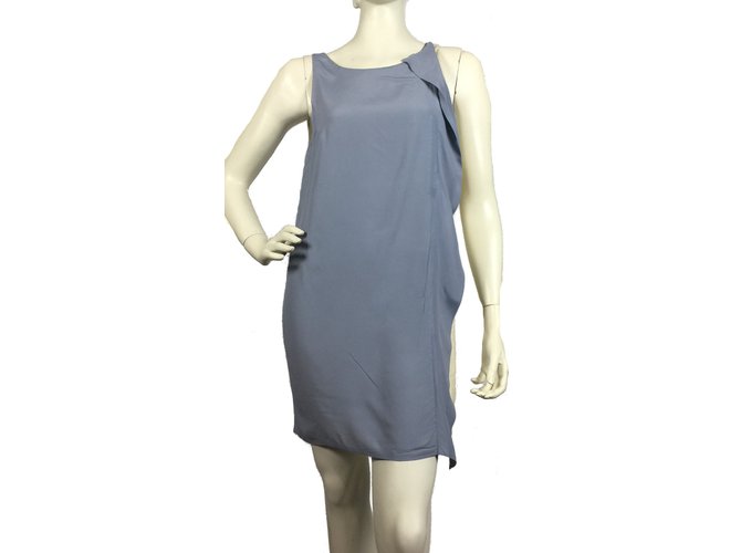 Dondup Dress Blue Cream Silk Cotton  ref.70027
