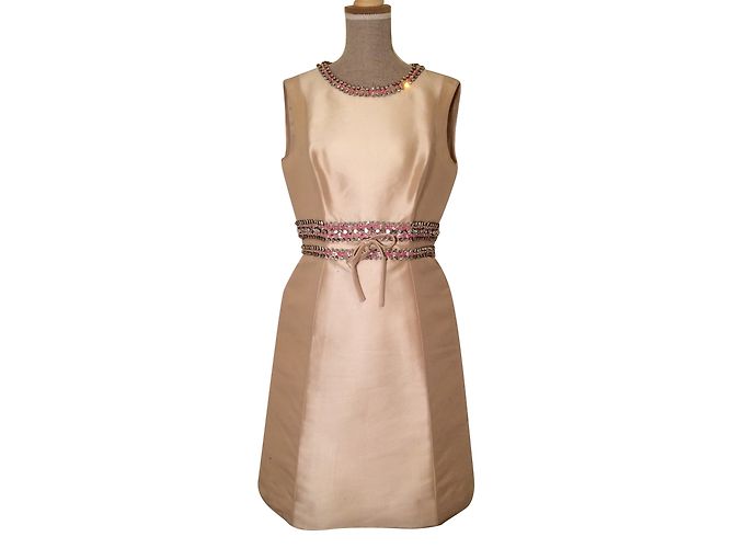 Vestido Pierre Balmain de seda sem mangas creme e dourado Branco