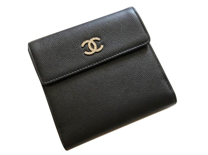 Chanel Brieftasche Schwarz Leder  ref.70101