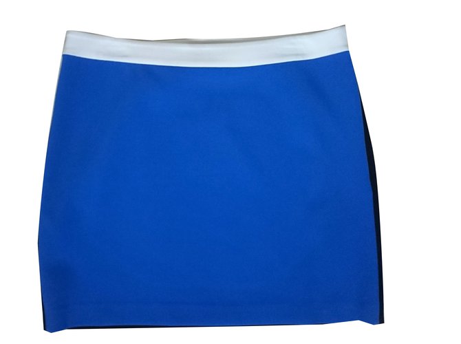 Diane Von Furstenberg jupe droite Coton Polyester Viscose Elasthane Blanc Bleu Bleu Marine  ref.70237