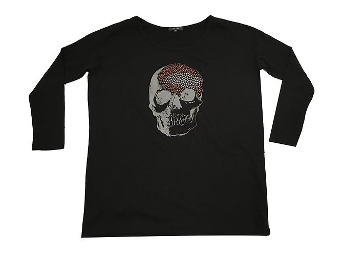 T-shirt Bel Air con teschio serigrafato e borchie nero cotone