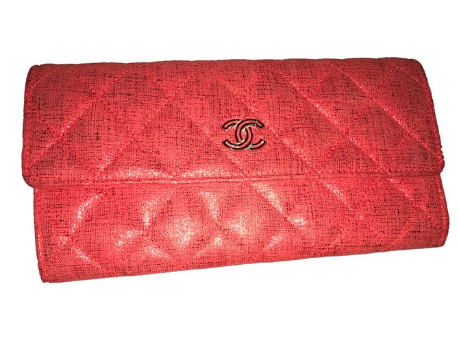 Chanel carteira Vermelho Lona  ref.70444
