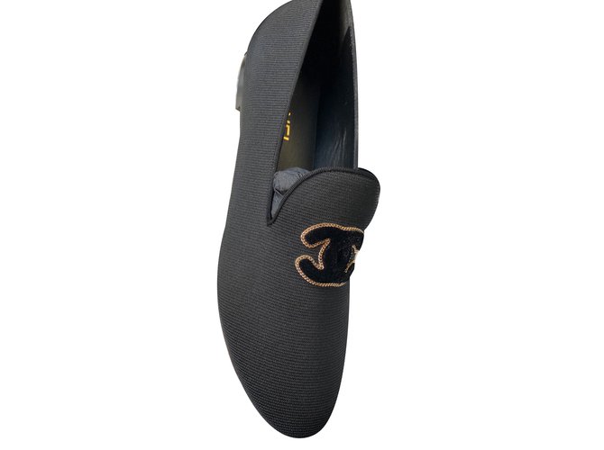 Chanel Zapatillas de ballet Negro Lienzo  ref.70486