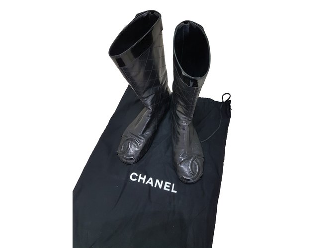 Chanel stivaletti Black Leather  ref.70666