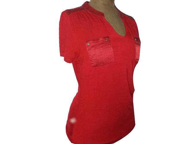 Top de seda rojo de manga corta Karen Millen Roja