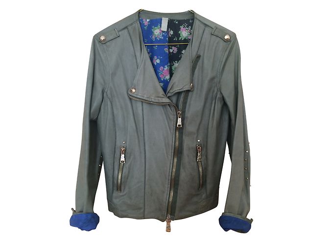Autre Marque Olive Green Delan Leather Jacket Khaki