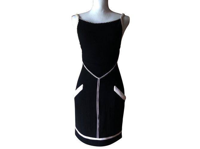 Chanel Kleid Schwarz Weiß Seide Seil  ref.70961