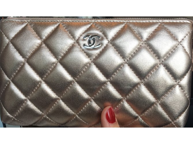 Chanel Bolsas, carteiras, casos Rosa Dourado Couro  ref.71060