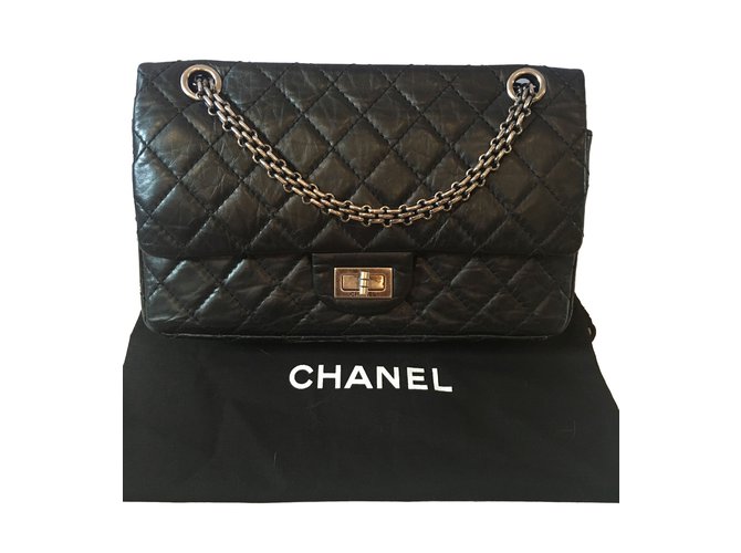 Chanel 2.55 Negro Cuero  ref.71073