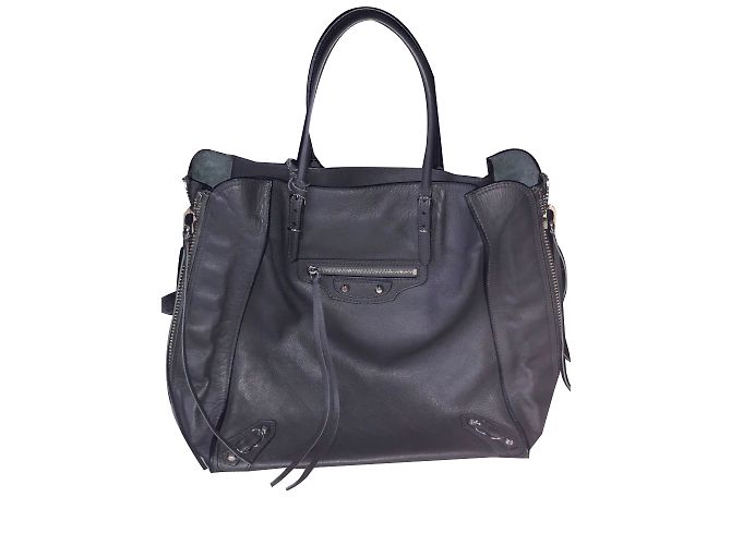 Balenciaga Papier A5 Zip Lederhandtasche Anthrazitgrau
