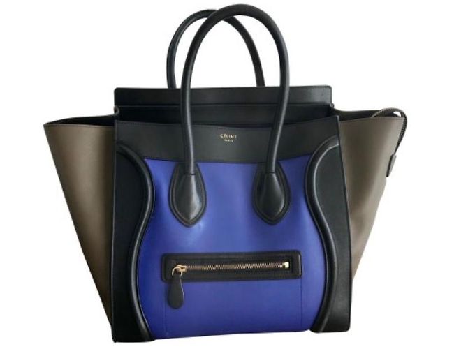 Borsa a mano Céline Luggage Micro in pelle nero blu khaki Cachi
