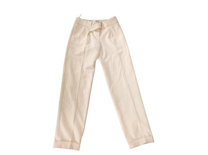 Chanel Pants, leggings Cream Silk Wool  ref.71266