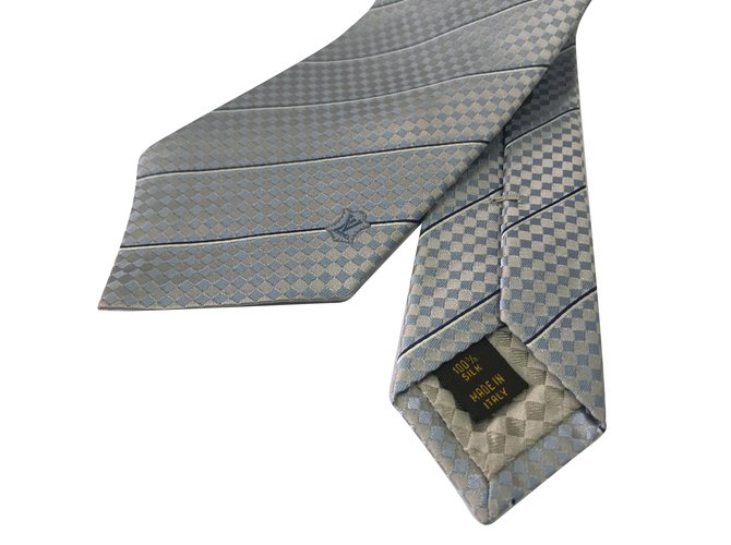 Louis Vuitton Krawatten Blau Grau Seide  ref.71420