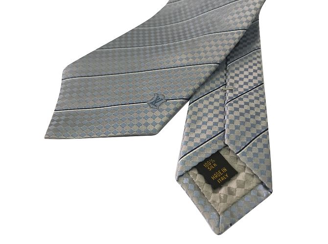 Louis Vuitton Cravatte Blu Grigio Seta